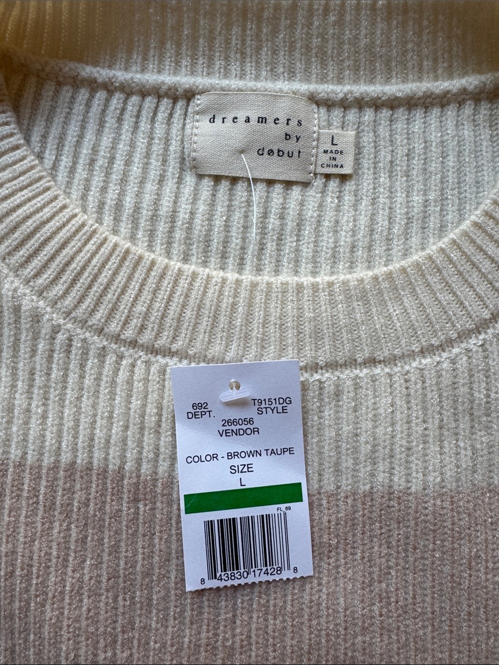 Dreamers Brown Taupe Ribbed Sweater - Picture 2 of 2